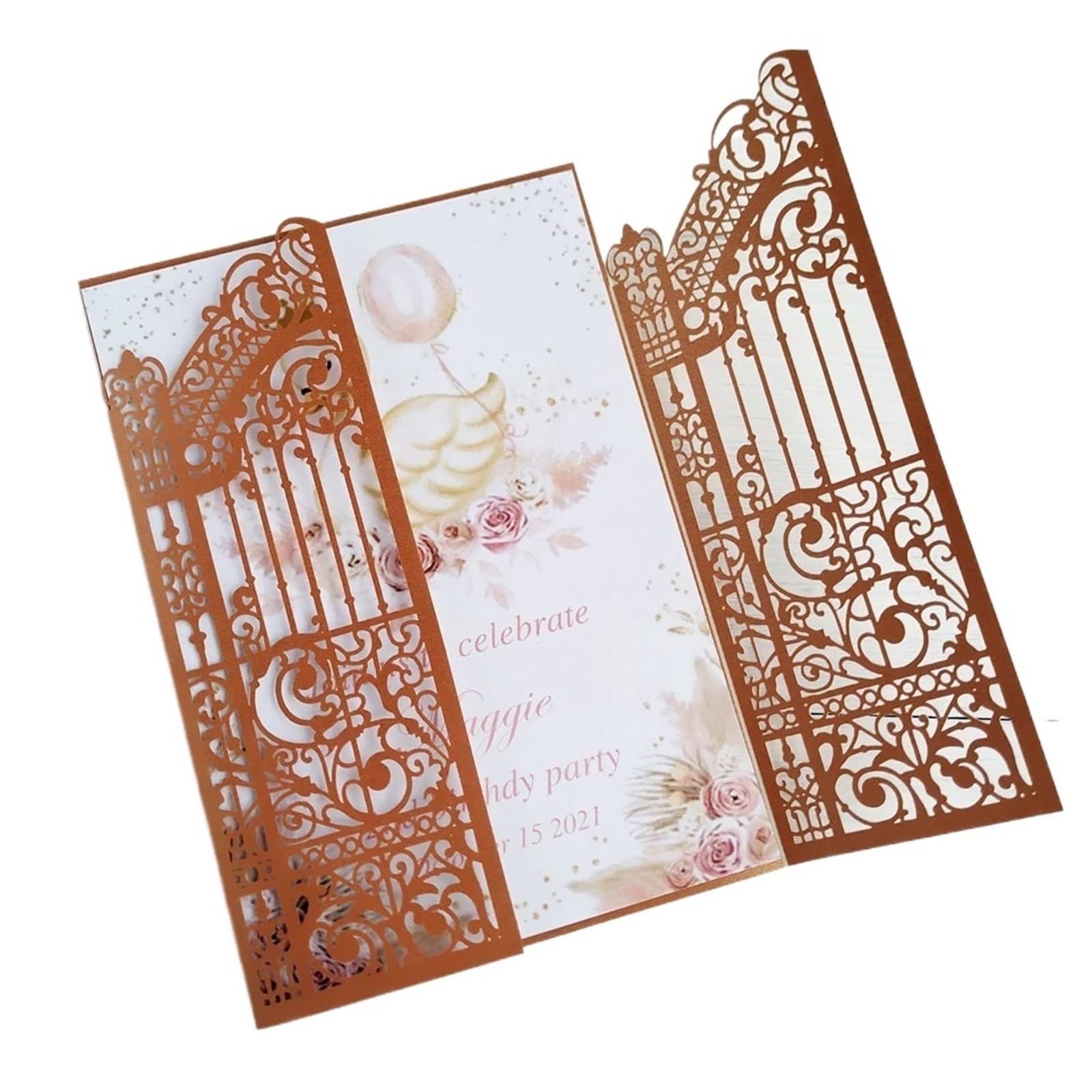 Hochzeitseinladung Metallic Gold Gate Laset Cut Hochzeitseinladungskarten, 50 Sets, personalisierter Druck, Hochzeits-Promi-Partyeinladungen Universal(Bronzed,Custom printing set)
