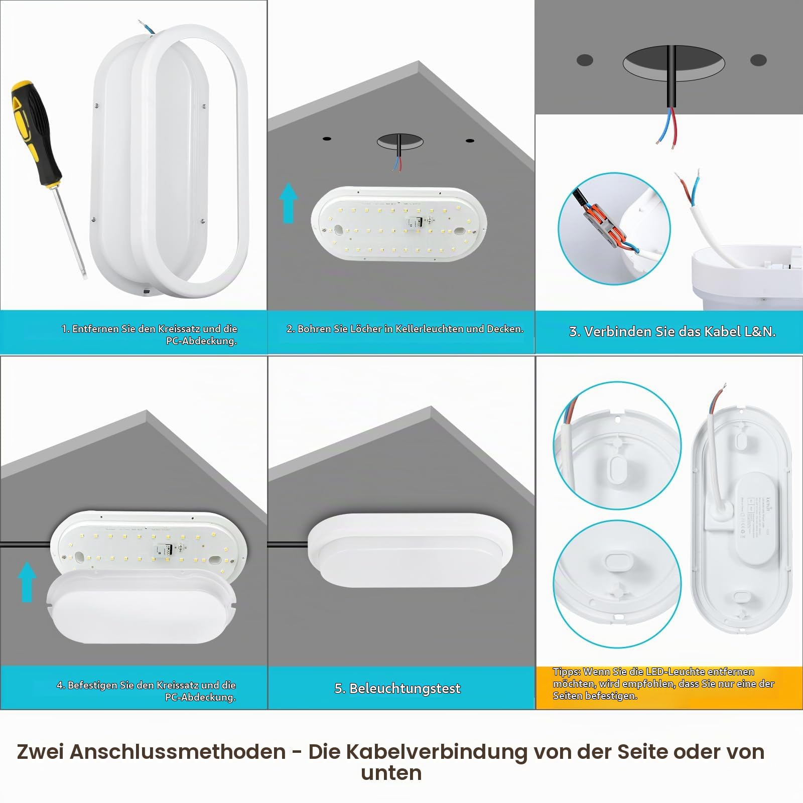LED Lampe Wandleuchte mit Bewegungsmelder Innen, 2-Stück 18W 1800LM Kellerlampe Deckenleuchte Wandlampe, IP54 Deckenlampe Kellerleuchte Feuchtraumleuchte für Decken Keller Flur Treppe Garage