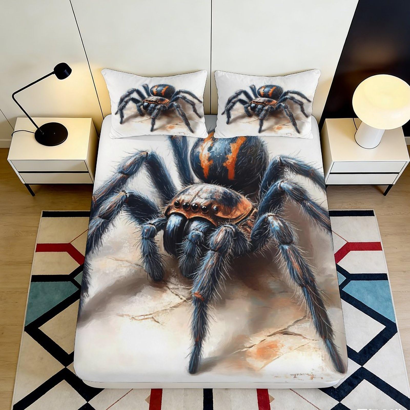 Jqzkxnhpbr Style-7 3D Printed Realistic Spider Fitted Sheet Microfiber Soft Non-Slip Black Tarantula Bed Cover For Bedroom Dorm Mattress Decor 90X200x25cm