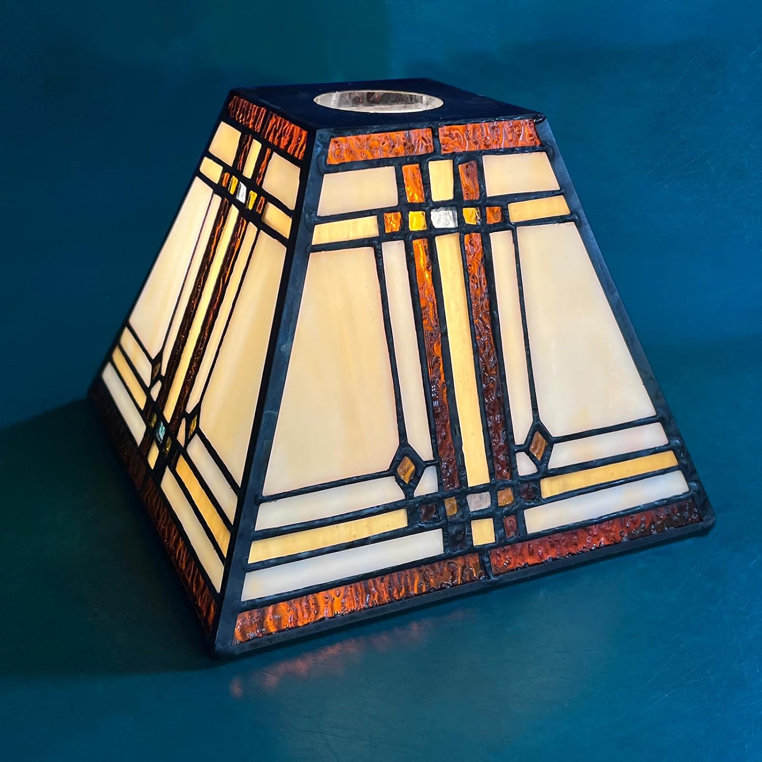 Capulina Tiffany Lamp Shade 7 Inches Wide Accessories Replacement Mission Cream Style Stained Glass Lampshade for Hanging Lamp Pendant Light Chandelier Wall Sconces Accent Lamp