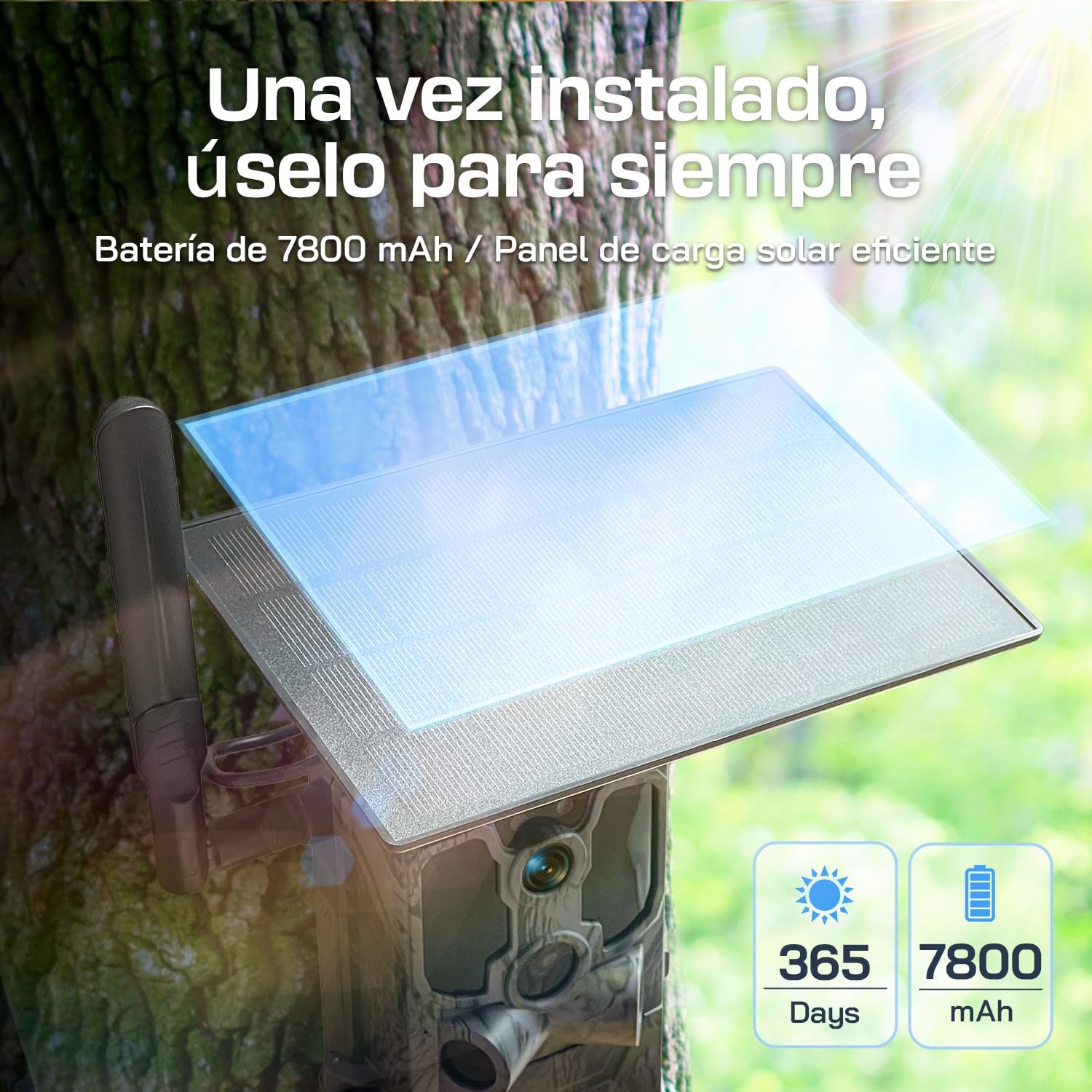 WOLFANG Cámara de Caza Solar, 4G LTE Camara Fototrampeo 2.5K con Detección PIR Nocturna por Infrarrojos Invisible, Alerta, Audio Bidireccional, IP66 para Vida Silvestre y Monitoreo de Seguridad