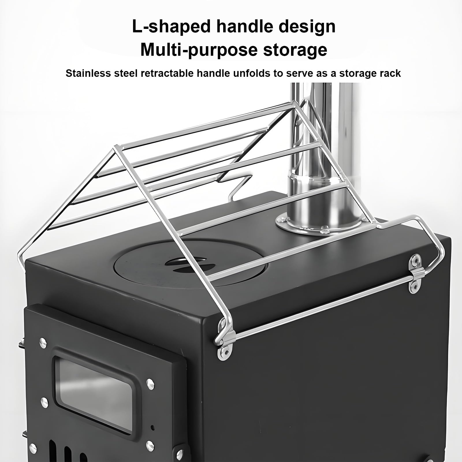 Stufa a Legna da Campeggio Stufa Portatile per Tende in Acciaio Inox, Vetro Resistente al Calore, Camino e Griglia, Perfetta per Casa e Outdoor(White)