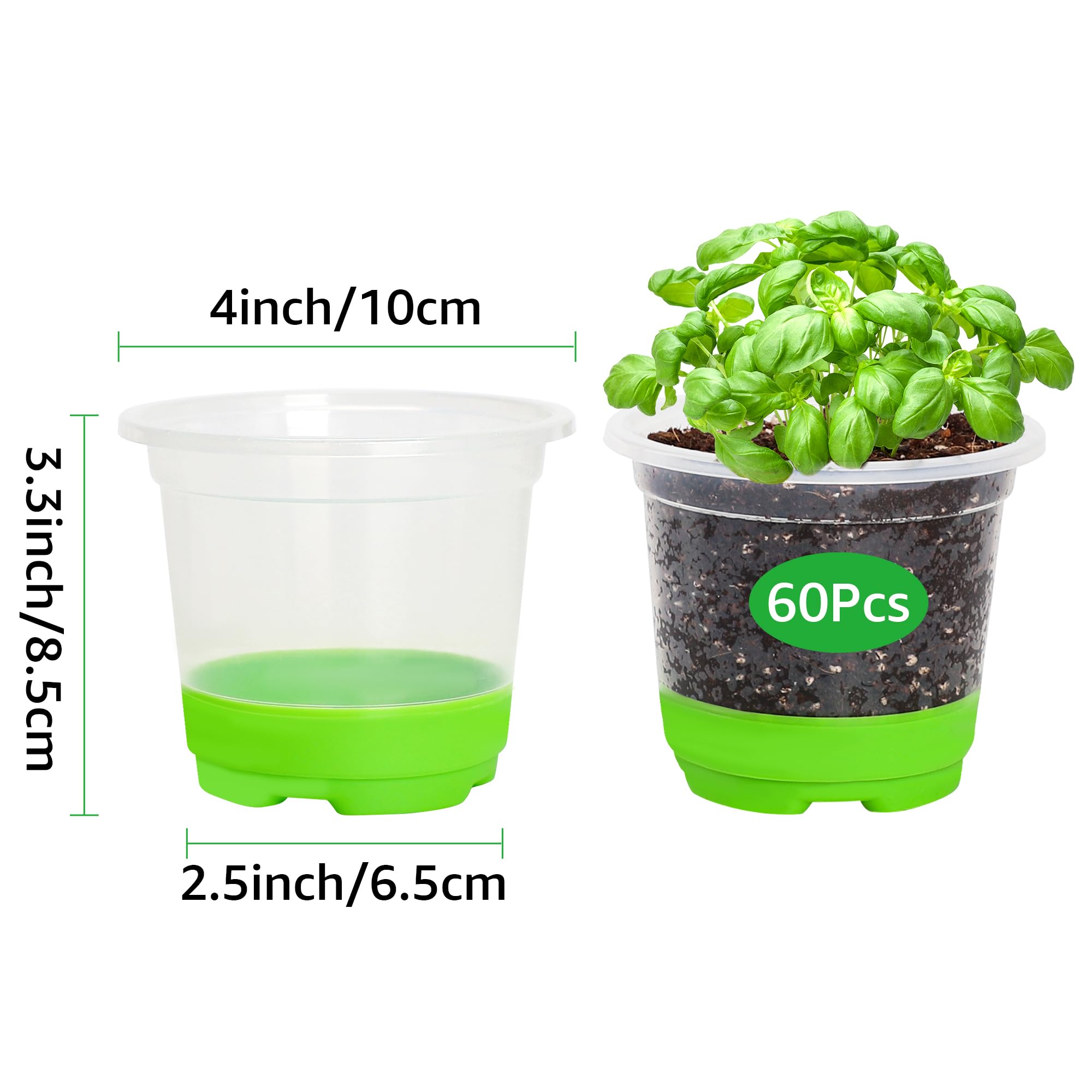 MIXC Lot de 60 pots de fleurs renforcés de 10,2 cm avec base en silicone pour une transplantation facile, lot varié de pots de fleurs en plastique pour semis, semis, fleurs