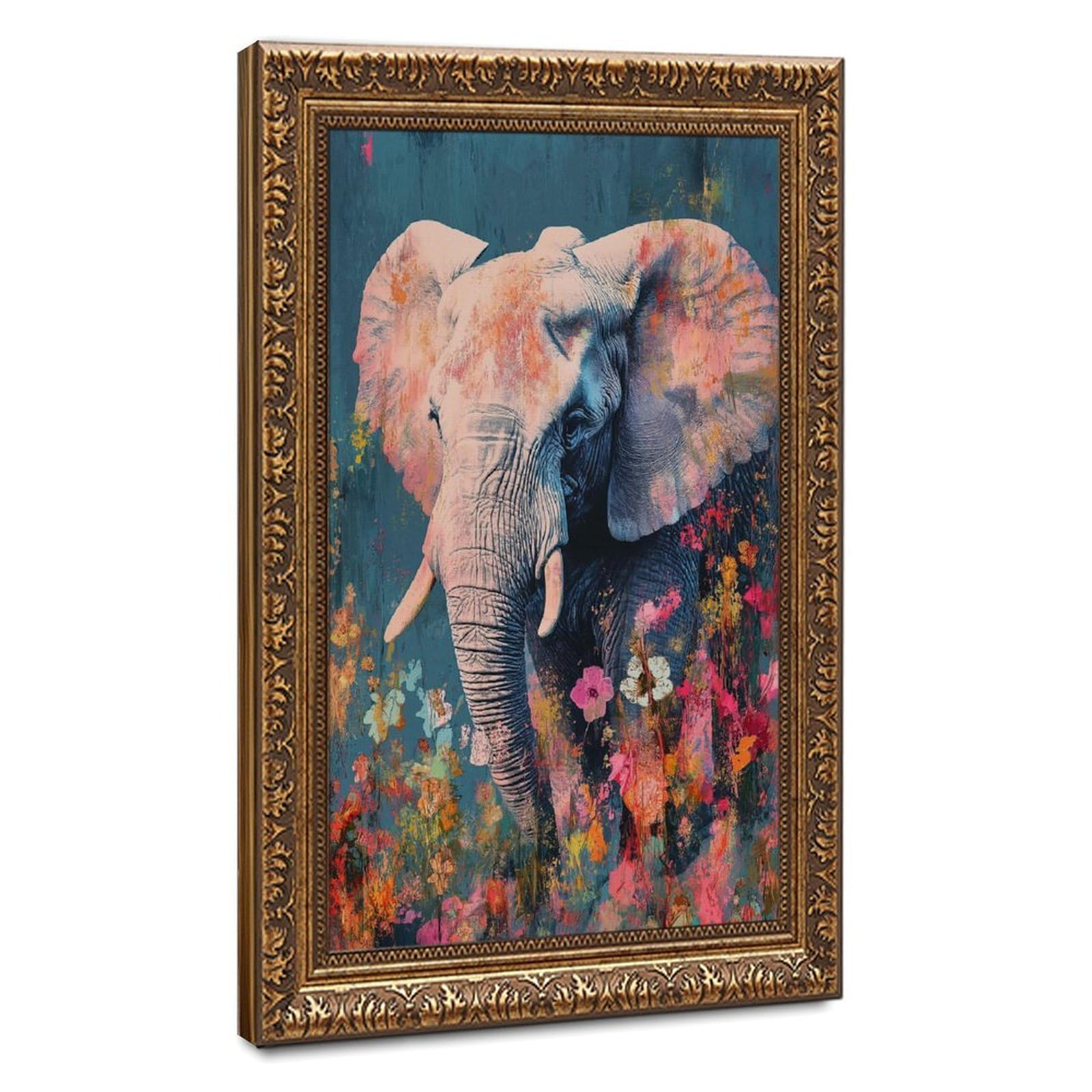 Bareronor Elephant in Flowers Abstract Canvas Poster Bedroom Decor Landscape Office Room Decor Gift 20" L X 30" W