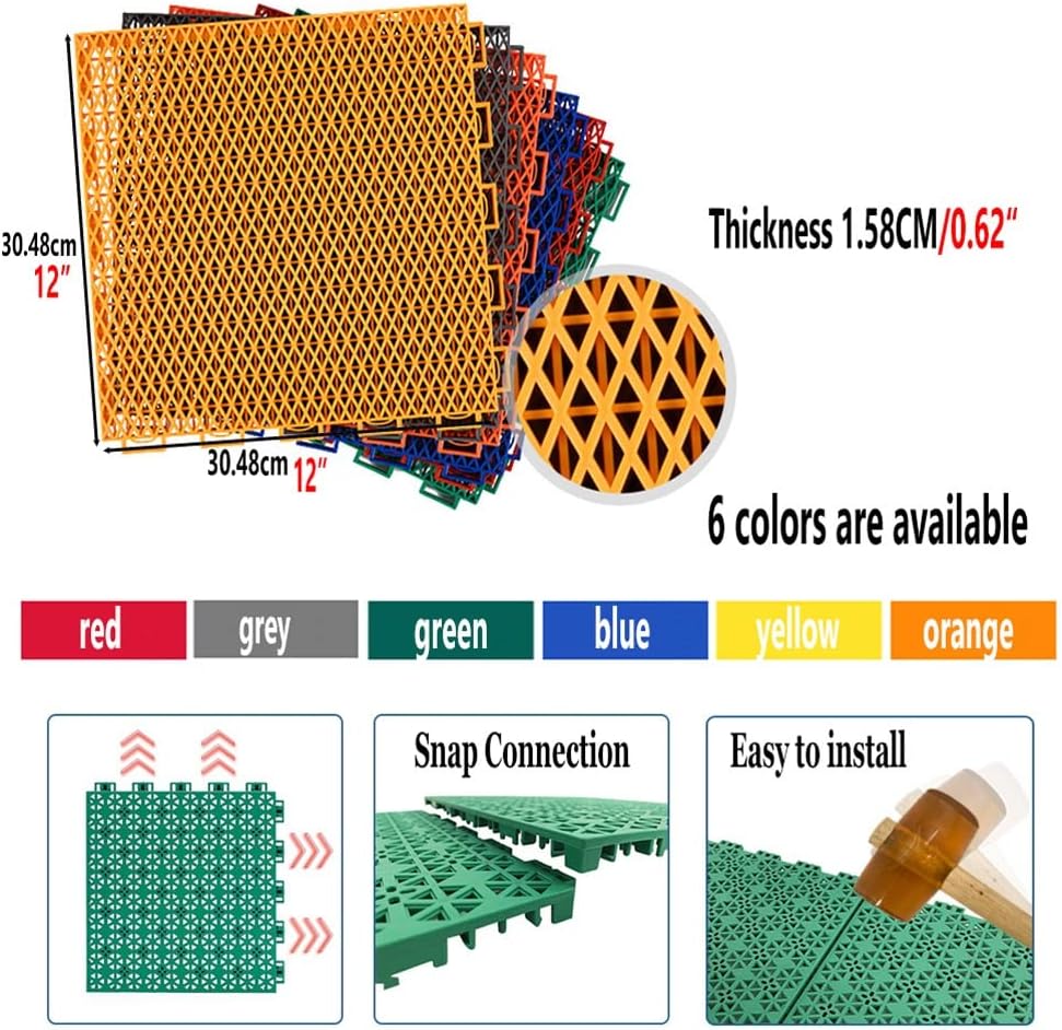 Modular Interlocking Floor Tiles, Outdoor Sports Floor for School Kindergarten Amusement Park Playground, 30.48CM,Orange,1PCS,Blue-1PCS,Blue-1PCS