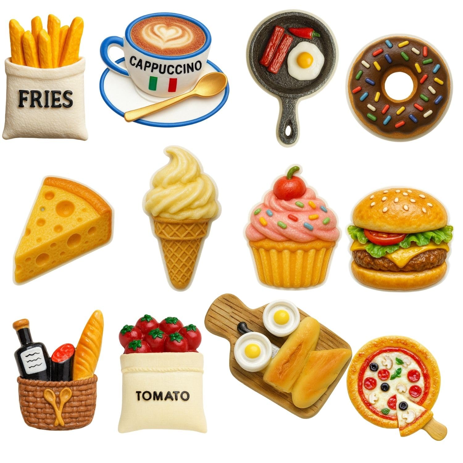 Kitchen Food Fridge Magnet Set of 12 – Realistic & Colorful Decorative Magnets – Waterproof, Durable, Strong Hold – Perfect for Fridge, Whiteboard, Kitchen Décor, Office & Classroom