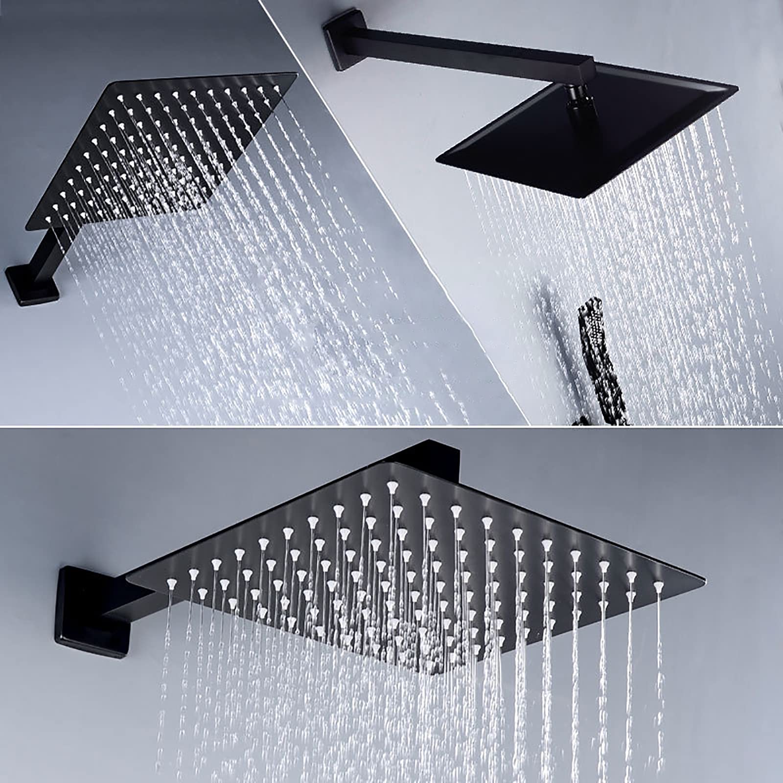 Doccia di Doccia a Pioggia Quadrata Nera con Set Combinato Portatile, Rubinetto per Doccia a Parete Completa di valvola in Ottone e Kit di Rivestimento (Un tum da 10)