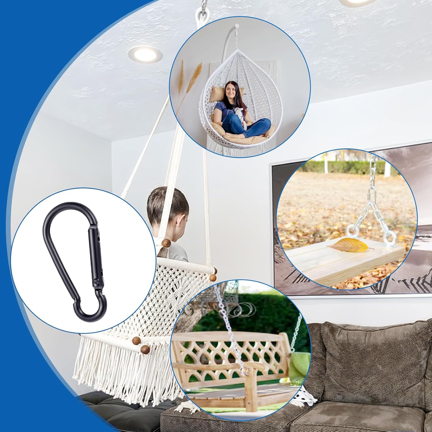 100PCS Small Carabiner Clip Spring Snap Hook Carabiners, 2.36" M6 Aluminum Alloy Keychain Carabiner, Black Small Carabiner Clip for Swing, Hammock, Hiking, Fishing, Camping - Image 6