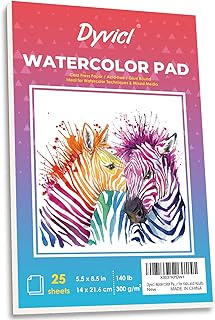 Dyvicl Watercolor Paper Pad 5.5"x8.5", 25 Sheets (140 lb/300gsm), Cold Press, Glue Watercolor Sketchbook for Painting, Drawing, Mixed Media, Acrylic, Art Paper for Kids Adults and Students