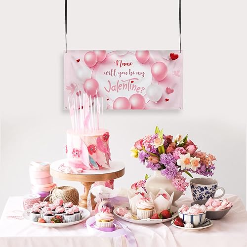 Miniatura 164 de Cartel de fondo personalizado para el día de San Valentín, decoración de San Valentín, letrero de vinilo con texto en inglés "Be My Valentine