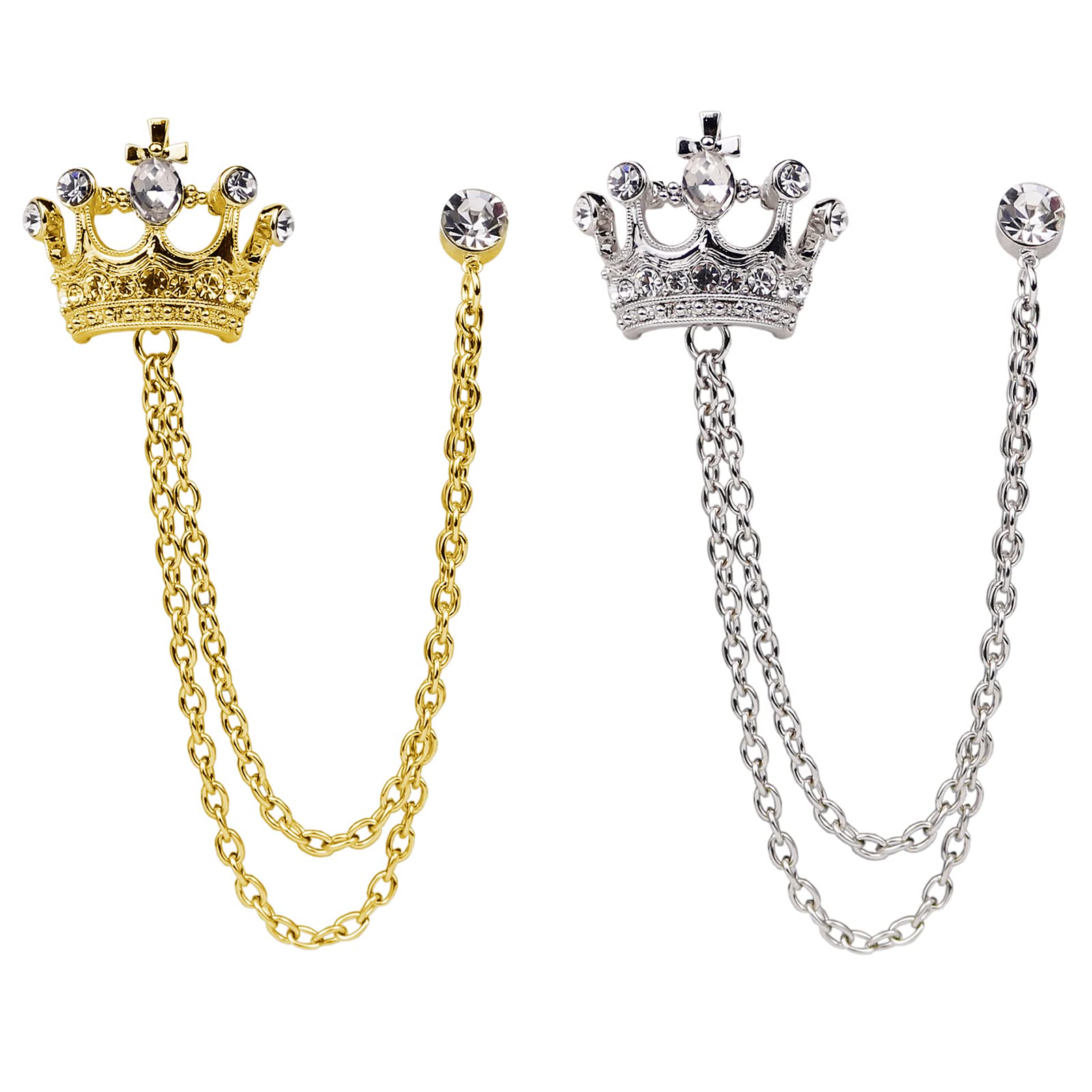 HUJUONCrystal Crown Hanging Chain Brooch Suit Pin,Vintage Gold Crown Brooch,Suit Stud,Shirt Studs,Lapel Pin Accessories for Men Women