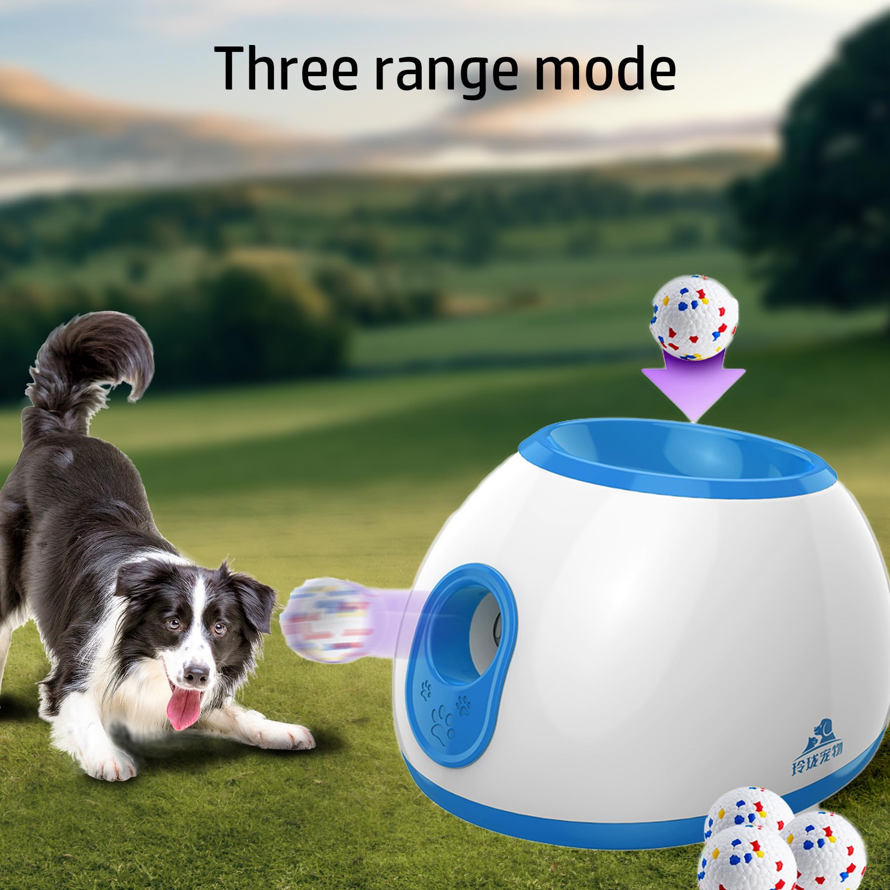 Lanceur de Balle Automatique pour Chien - Jouet Intelligent Réglable pour Jardin/Intérieur, Angle & Distance, Portable, Faible Bruit, avec 3 Balles pour Chien (26.3x19.8x28cm)