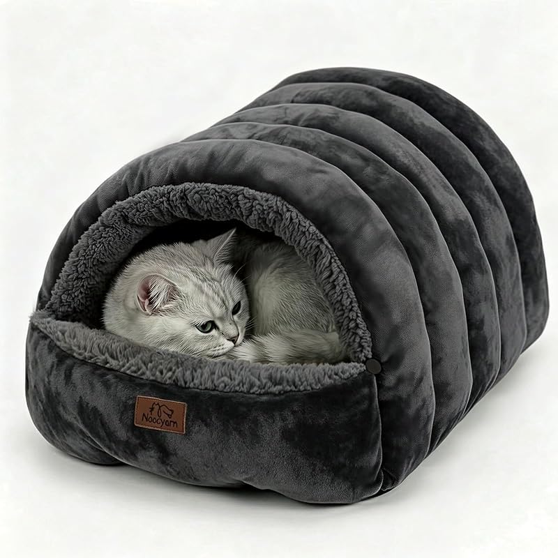 Cama Caverna 2 em 1 para Gatos com Zíper, Fleece e Flanela, Noocyarn NCUS26PCB