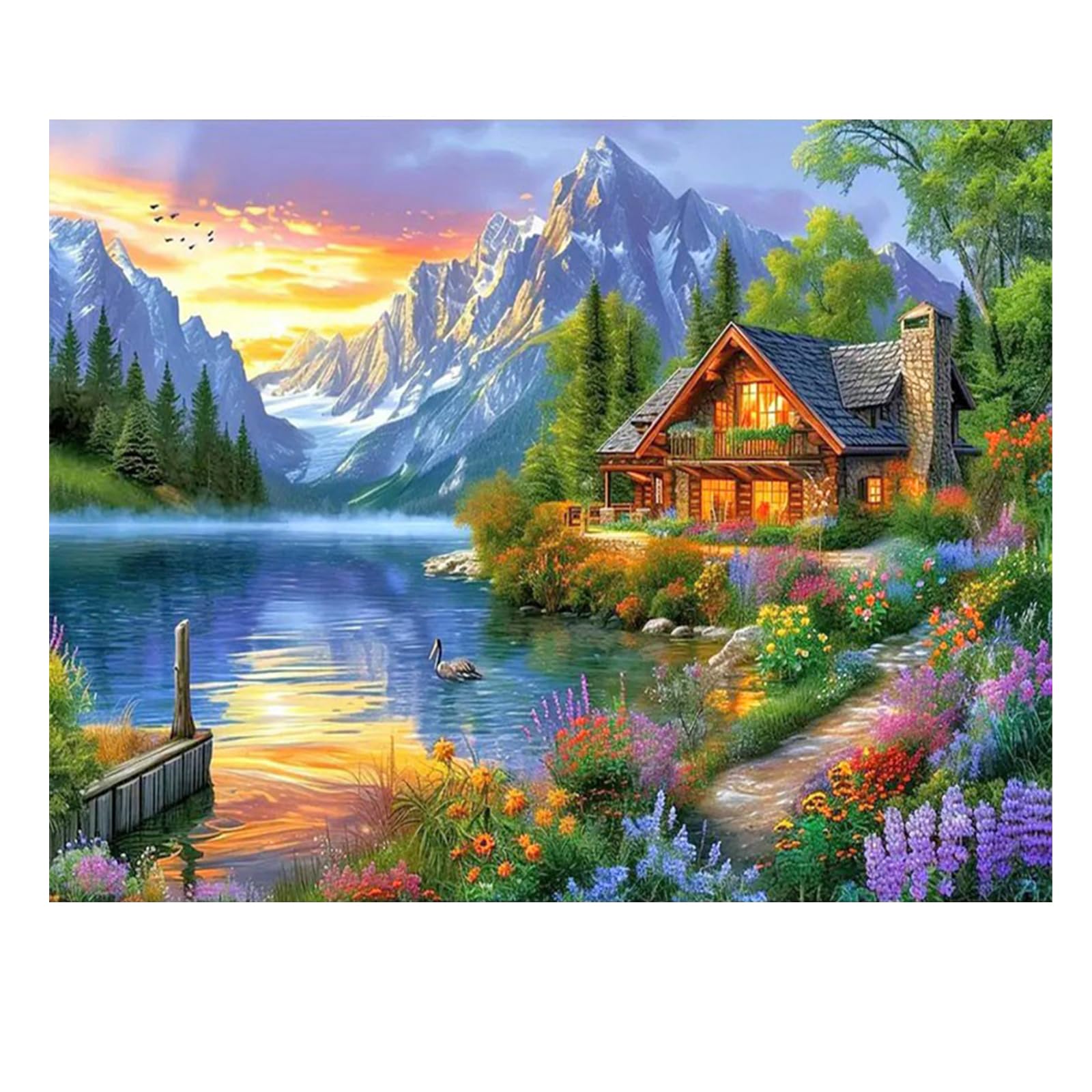 JISHSHAY ダイヤモンドアート 四角いビーズ 50x40cm ダイヤモンドアート 風景 ビーズアート 上級者 5D ダイヤモンドアート 自然の風景 絵画キット DIY 農家と雪山 ダイヤモンドアート 手芸キット 全面貼り付けタイプ 大人と子供 趣味 キット 初心者 芸術品