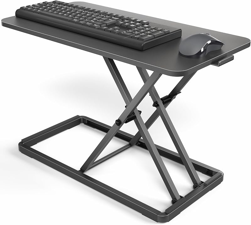 Single Top 24 inch Scissors Lift Keyboard and Mouse Riser, Height Adjustable Laptop Desk, For Ergonomic Sit Stand Workstations, Black, DESK-V024A