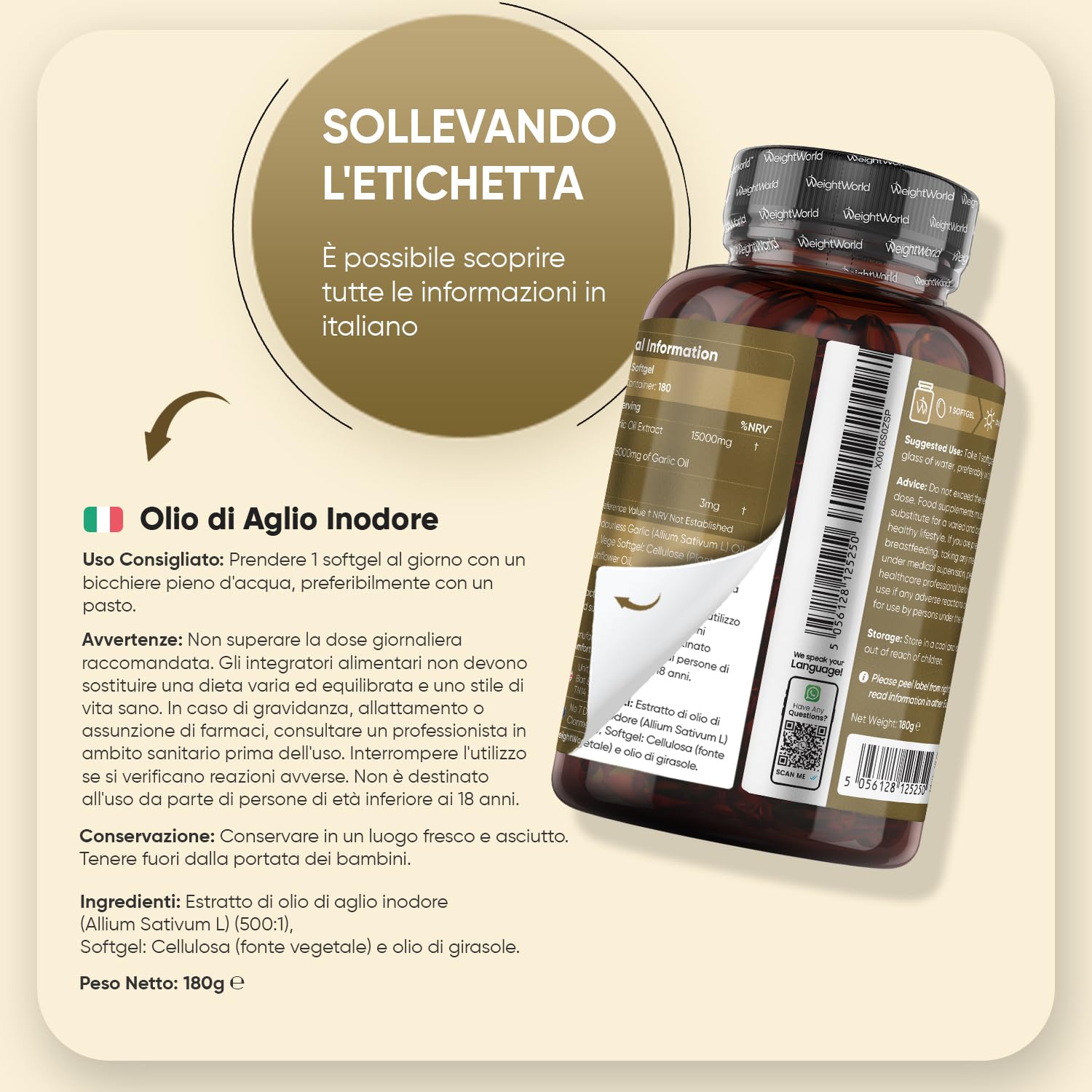 Aglio Capsule Molli Vegane 15000mg, 1 Softgel al Giorno (6 Mesi), Estratto di Aglio Inodore 500:1, Allicina Integratore Ricavato dall’Allium Sativum in 180 Softgel, Deodorizzato, Senza Glutine né OGM
