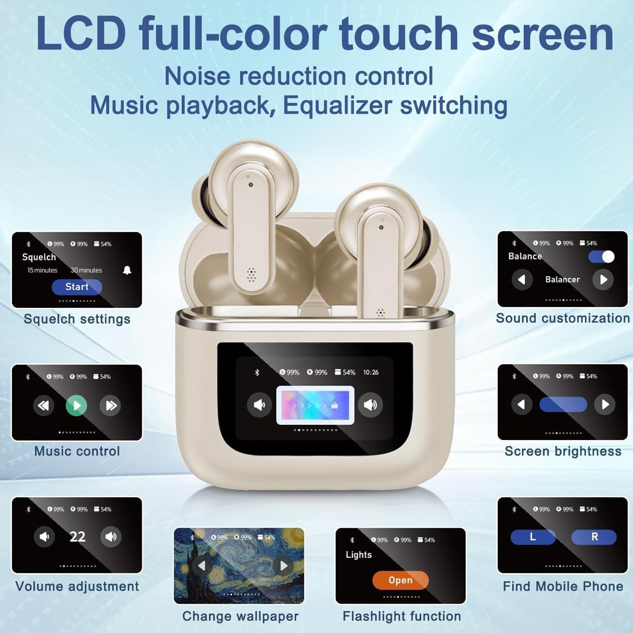 AD V8 TWS Earphones LCD touch screen interface