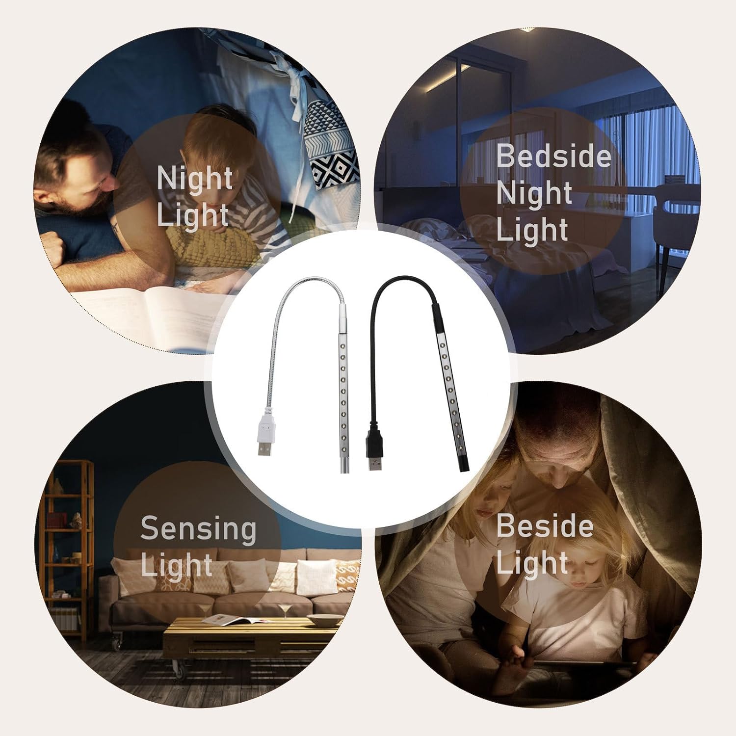 2PCS USB Powered Table Lamps with Flexible Gooseneck Metal Tubes LED Reading Lights for Keyboard and Study Bright Brightness Night Lights No External Power Needed Random Color