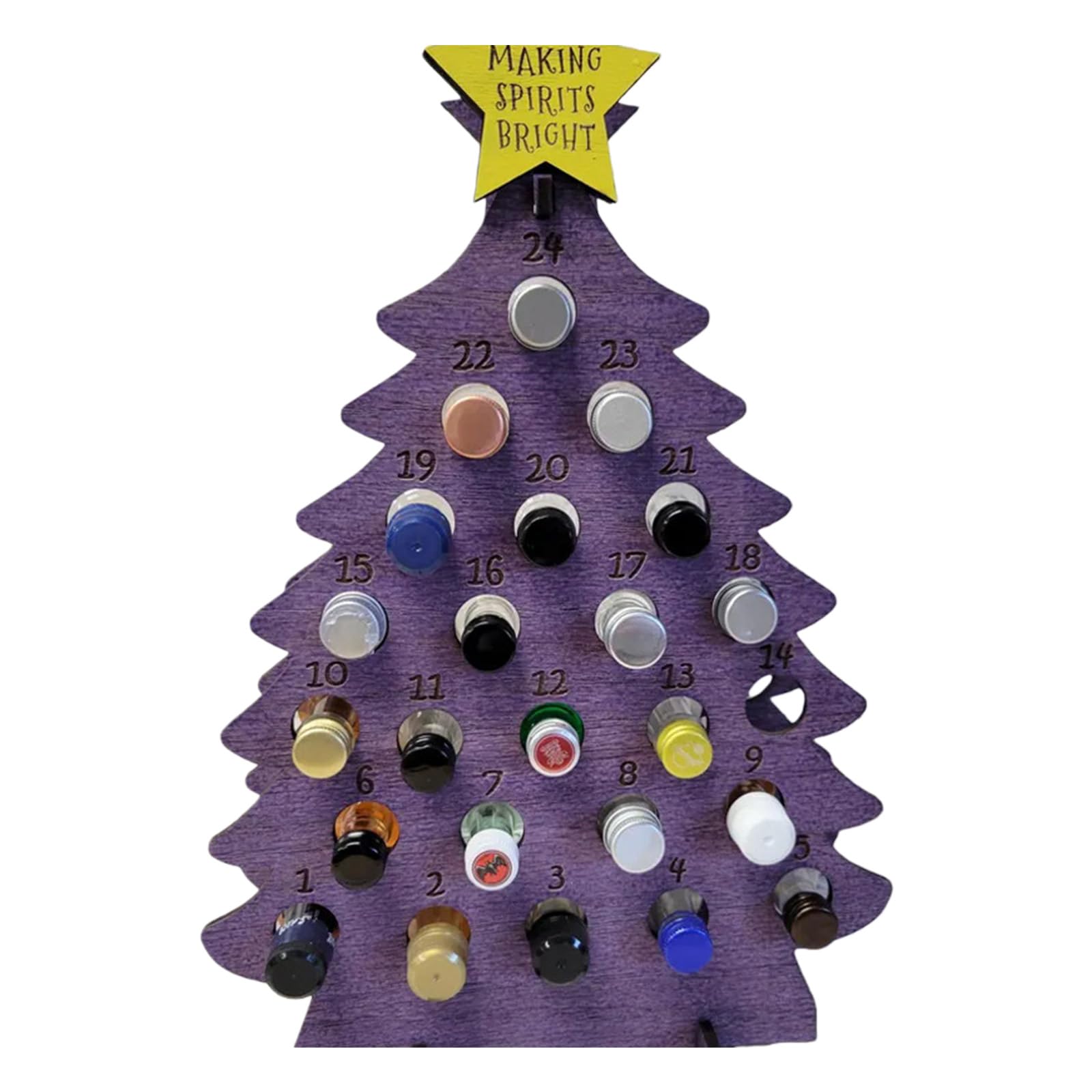 Árbol de calendario de Adviento para 24 botellas de licor, madera natural, fácil de montar, decoración moderna de vacaciones, cuenta regresiva, árbol de Navidad de fieltro