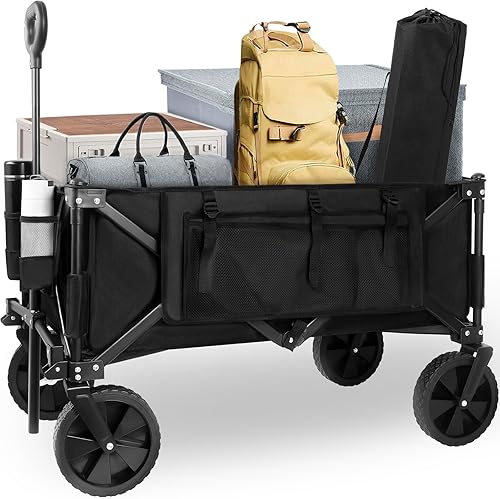 Miniatura 1 de Carro plegable plegable, carrito de playa utilitario, resistente, plegable con ruedas todo terreno, carrito de comestibles plegable de gran