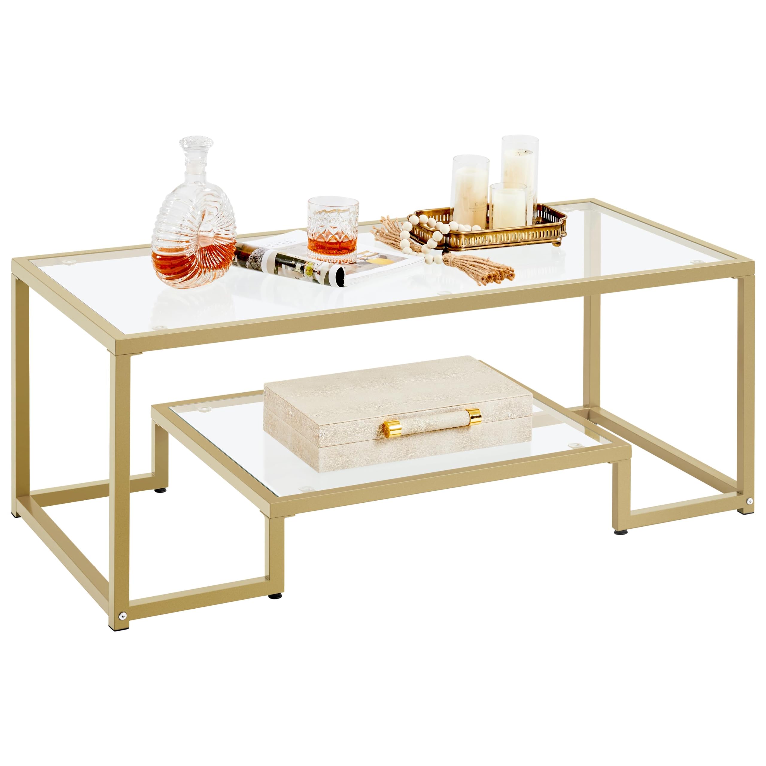 Yaheetech Gold Coffee Table with Glass Shelf