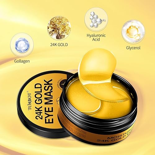 Miniatura 5 de Tunbot Parches para debajo de los ojos, almohadillas de oro de 24 quilates, 60 unidades, colágeno de ácido hialurónico, antienvejecimiento, elimina