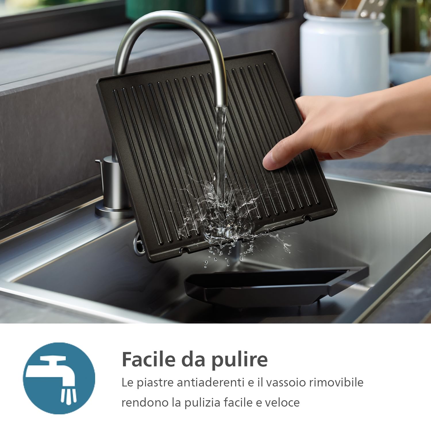 Philips Contact Grill - Sensore di Temperatura e 8 Funzioni Preimpostate grill con griglia ampia. Controllo Digitale della Temperatura. Facile da Pulire (HD6307/70)