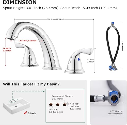Miniatura 5 de PARLOS Grifo de lavabo de baño de 2 manijas de 8 pulgadas, montaje en cubierta, 3 agujeros, oro cepillado, 1435008D