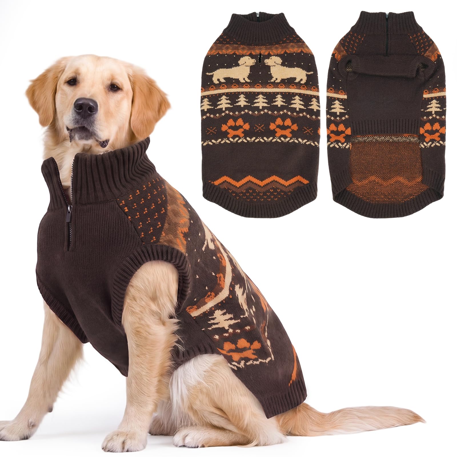 Fair Isle Winter Dog Jumper, Warm Christmas Jumper with Neck Zip