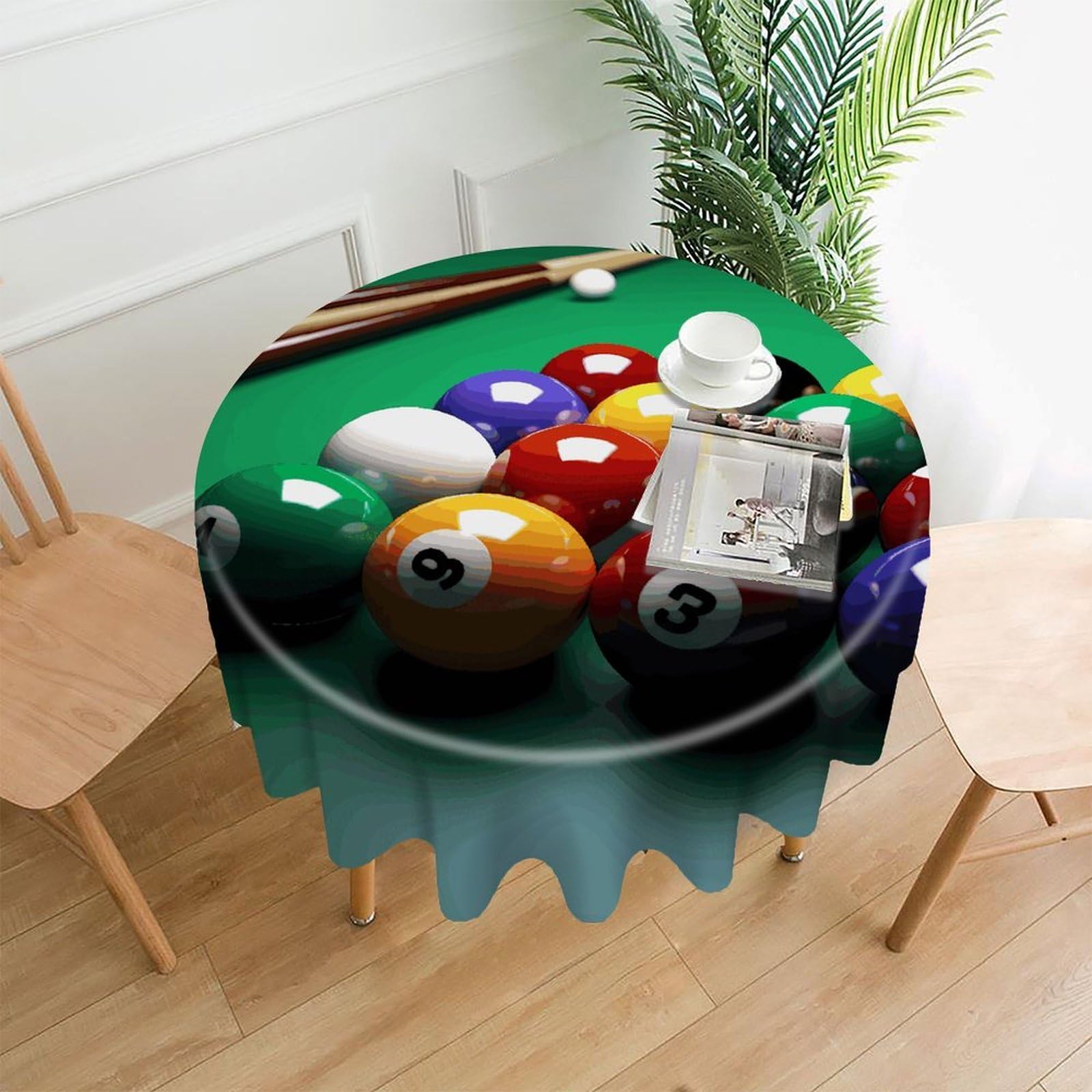 FodPand Billiards Round Tablecloth - 60 Inch Premium Polyester Table Cloth, Fashion Wrinkle Resistant Decorative Table Cover for Dining Kitchen Party Buffet Tables