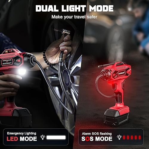 Miniatura 6 de Compresor de aire para inflador de neumáticos, compatible con Milwaukee para batería M18, bomba de aire eléctrica portátil inalámbrica de 160 PSI