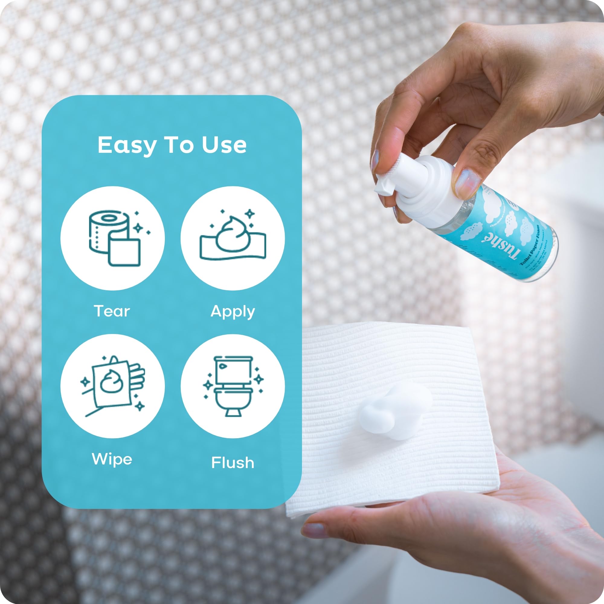 TUSHÉ Espuma de papel higiénico (paquete de 2) – Alternativa de limpieza húmeda desechable para pieles sensibles – sin perfume, segura para sépticas – Aloe Vera, hamamelis y vitamina E – 100 ml (3.3