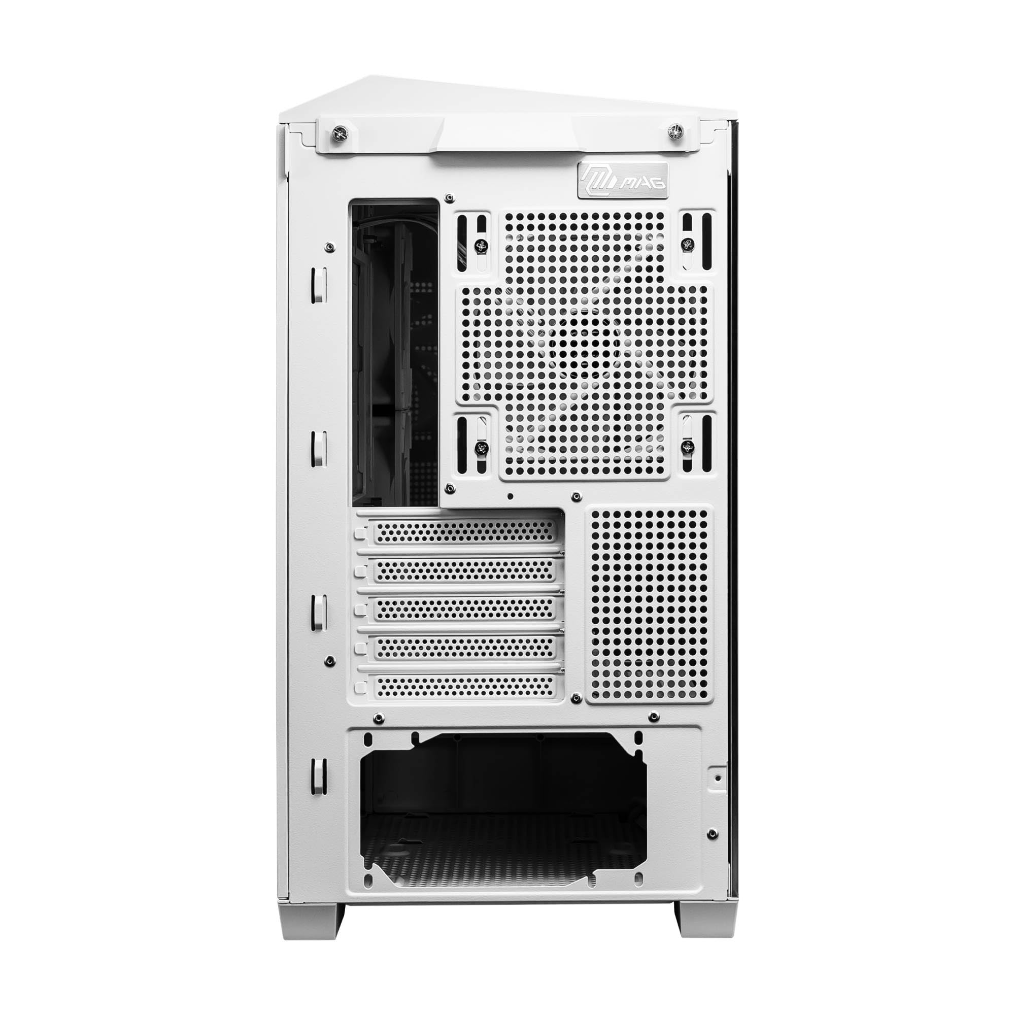 MSI mag PANO M100L PZ White – Torre Gaming Micro-ATX Blanca con Panel Panorámico de Cristal, Ventilación Optimizada, Compatible con ARGB y Refrigeración Líquida – Caja PC Compacta