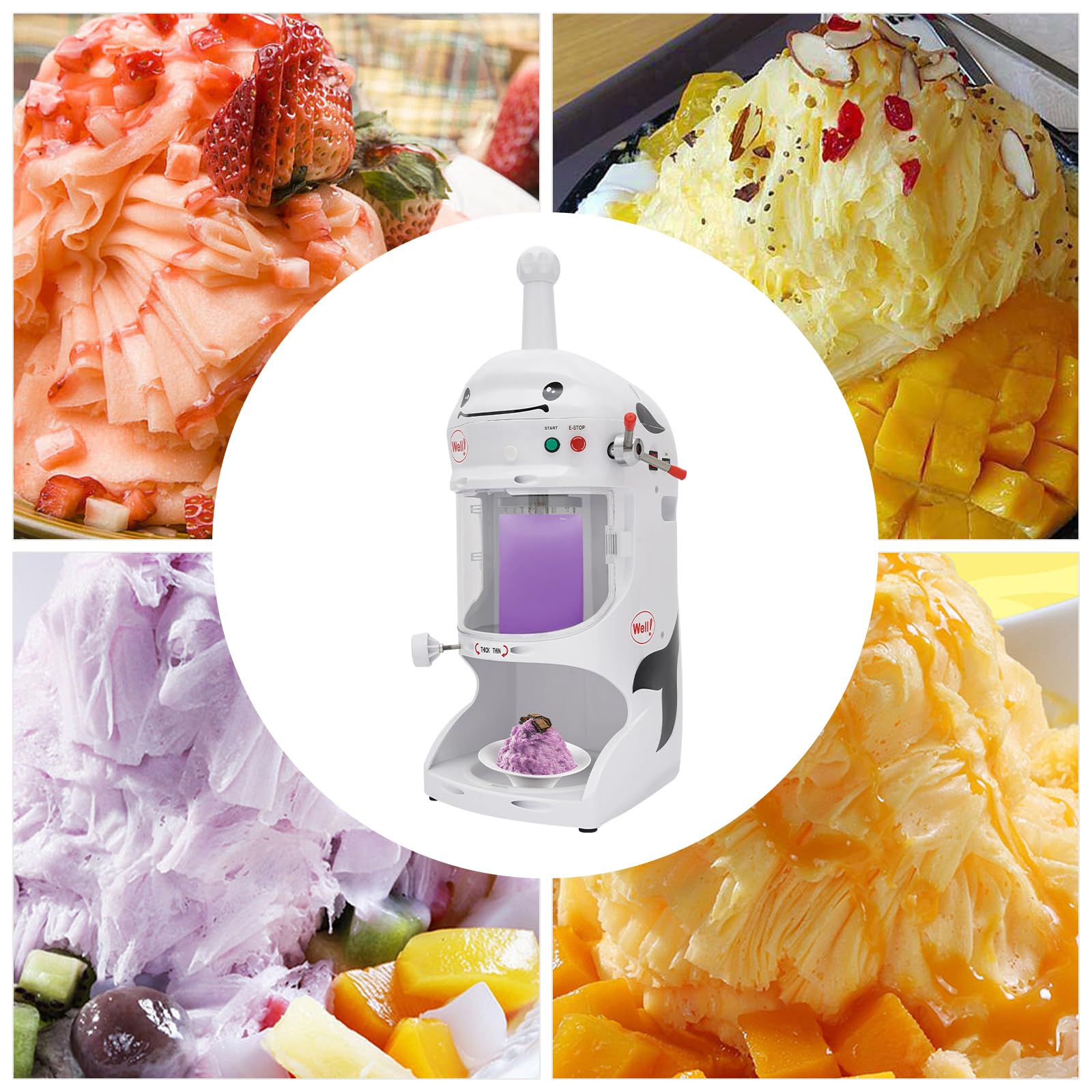Shaved Ice Machine, Ice Crusher Commercial Ice Shaver Crusher 350W with Stainless Steel Bucket, Snow Cone Machine Electric Ice Shaver Snowball Machine for Home Coffee Shop, 12.6 * 16.5 * 33.8 In