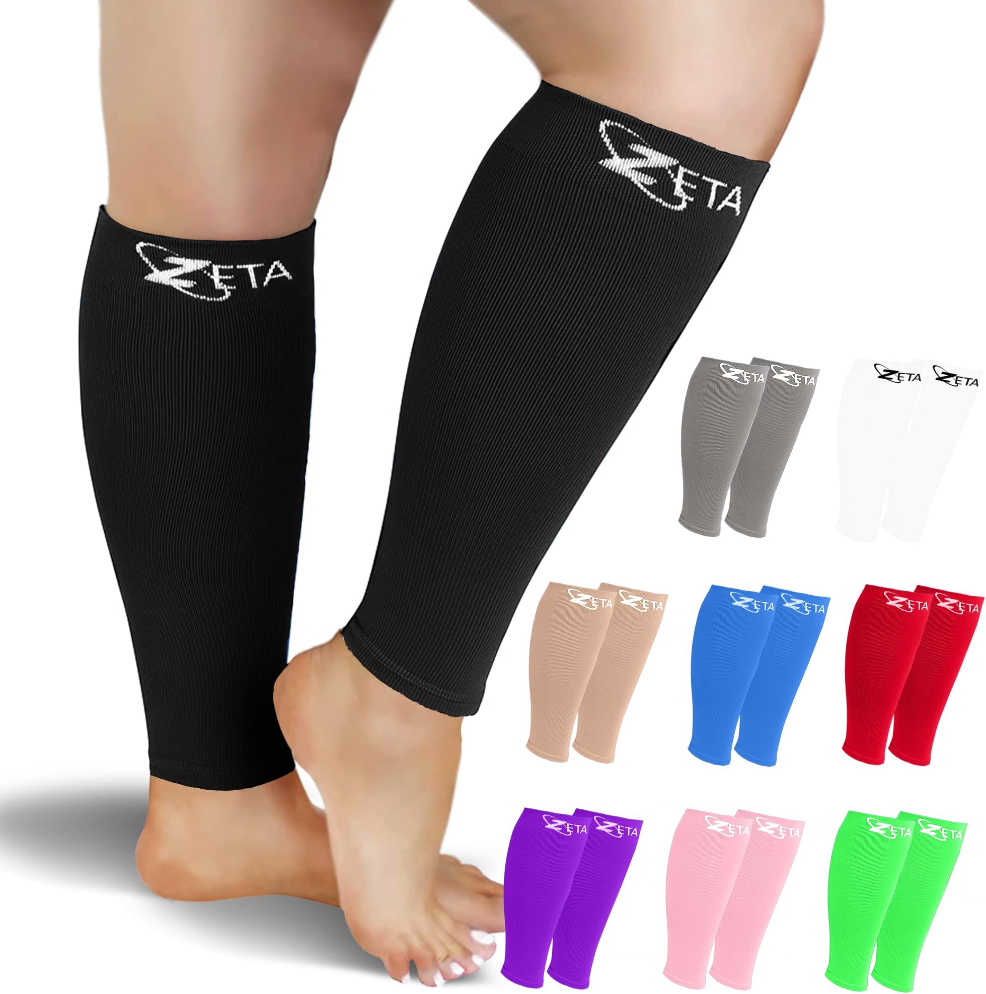 Zeta Wear 1 Pair Plus Size Calf Compression Sleeves - 15-19 mmHg Graduated Support for Men & Women | Wide Calf Fit for Swelling, Varicose Veins, Shin Splints, Travel, Nurses, Running, Recovery