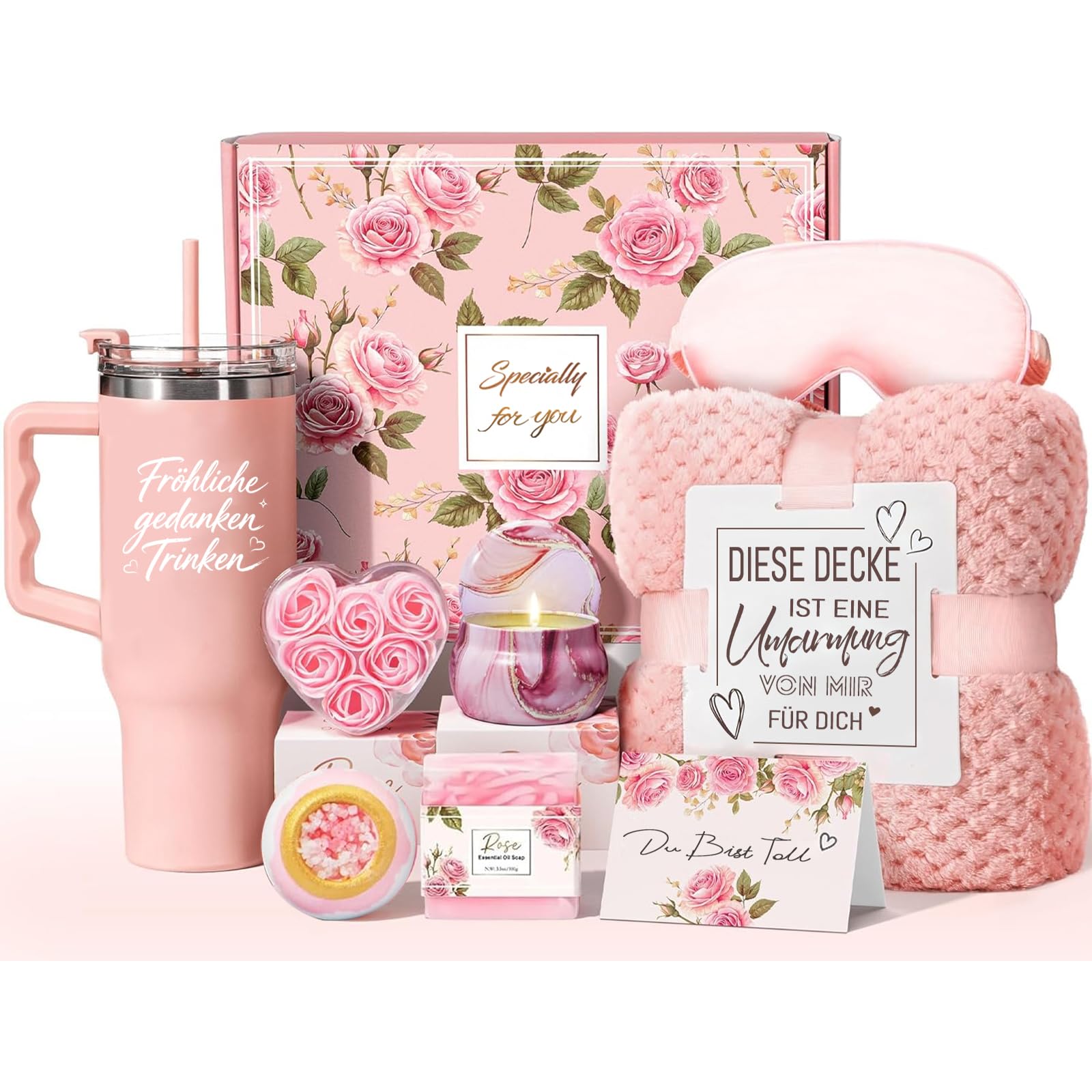 Geschenke für Frauen, Geburtstagsgeschenk für Frauen - 9tlg Rosenduft Geschenkset, Wellness Geschenke für Beste Freundin, Frau, Kollegin, Schwester zum Geburtstag