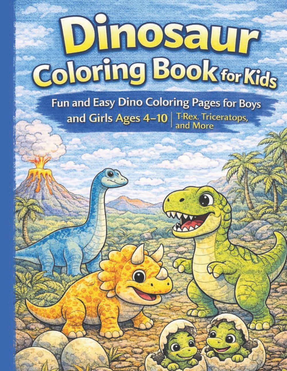 Dinosaur Coloring Book for Kids Ages 4–10: 50 Cute and Easy Dino Coloring Pages for Kids Ages 4–10 | T-Rex, Triceratops and More