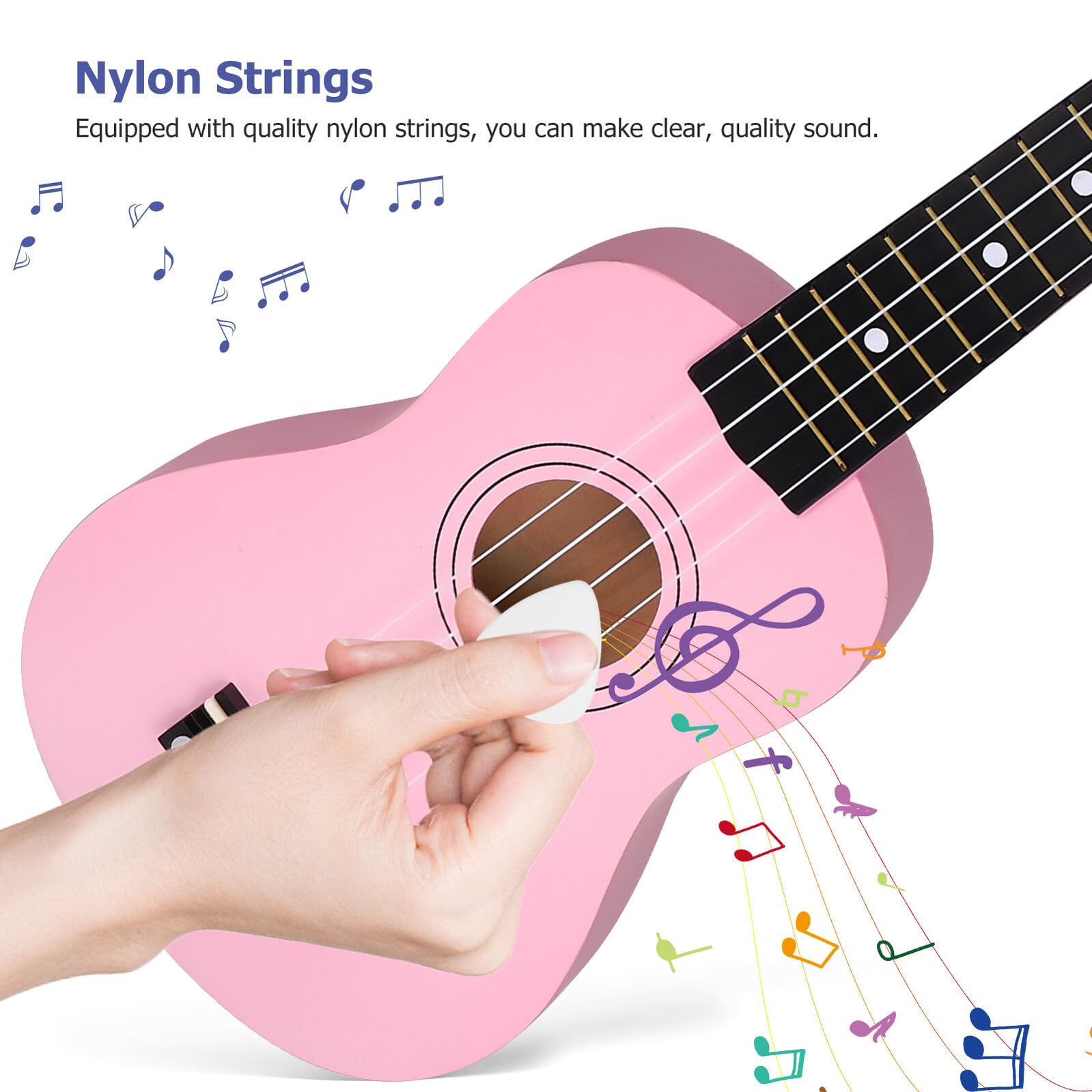 Ukelele Soprano Cuerdas de Repuesto con Bolsa de Almacenamiento de 21 Pulgadas Diseño Ligero de Madera de Basswood Fácil de Tocar para Niños y Adultos