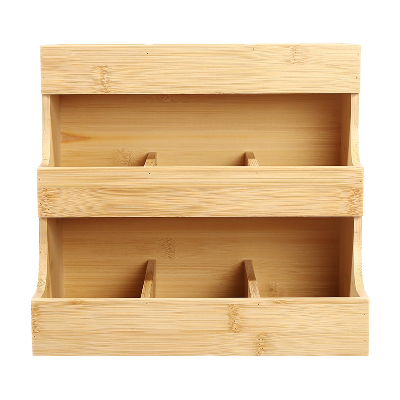 Caja de té de bambú natural con 9 compartimentos, organizador de bolsas de té, 3 niveles, forma trapezoidal, para hogares, oficinas