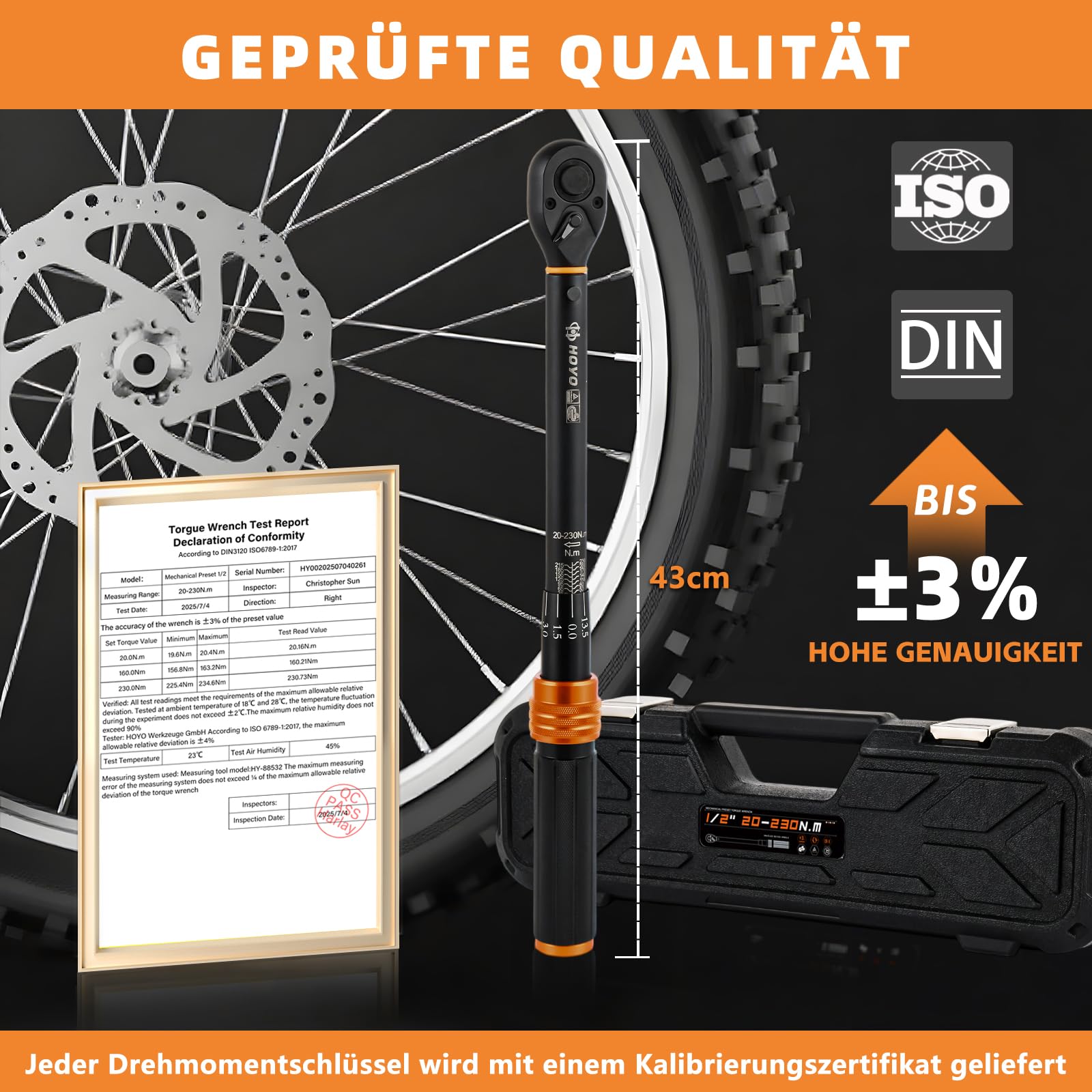 Warmfay Chiave dinamometrica 1/2", 20-230NM Torque Wrench Set ±3% di precisione di errore con 72 denti Cricchetto reversibile, 6 pezzi con prolunga da 12,5 cm, adattatore da 1/2"-3/8" e 3 bussole