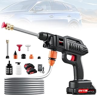 Cordless Pressure Washer Battery Operated, 60Bar/870 PSI Electric Pressure Washer,1500W Portable Battery Power Washer, Handheld High Pressure washers with Nozzles, 2 Battery, 5m Hose for Car/Garden