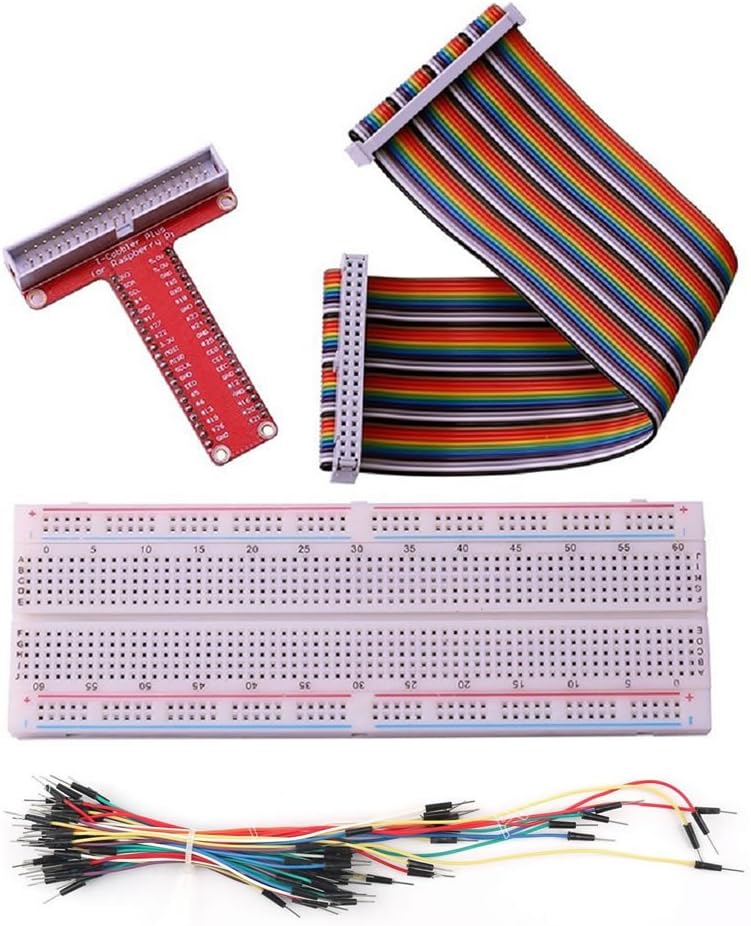 PiMill Raspberry Pi 3 GPIO DIY Expansion Kit 830 MB-102 Tie Points Solderless Breadboard + GPIO T Type Expansion Board 40pin Rainbow Ribbon Cable + 65pcs Jumper Cables Wires