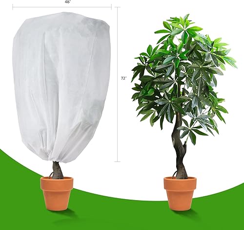 Miniatura 4 de Garutom Paquete de 2 cubiertas para plantas con protección contra la congelación de 48 x 72 pulgadas, 2.2 onzas, chaqueta de tela helada con cordón