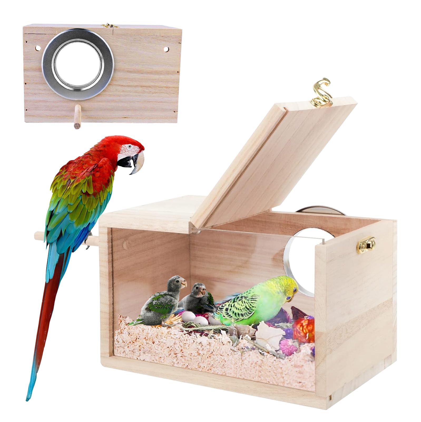 Transparentes Vogelzuchtbox Wellensittich Nistkasten: LEKEFET Wellensittich Holz Zuchtbox Massivholz Papagei Zucht Box Vogelzucht Brutkasten Vogelhaus für Sittich Lovebirds Papageien12*12 * 19.5cm