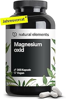 natural elements Magnesium - 365 Kapseln (Jahresvorrat) - 667mg, davon 400mg elementares Magnesium pro Kapsel - Laborgeprüft, hochdosiert, vegan