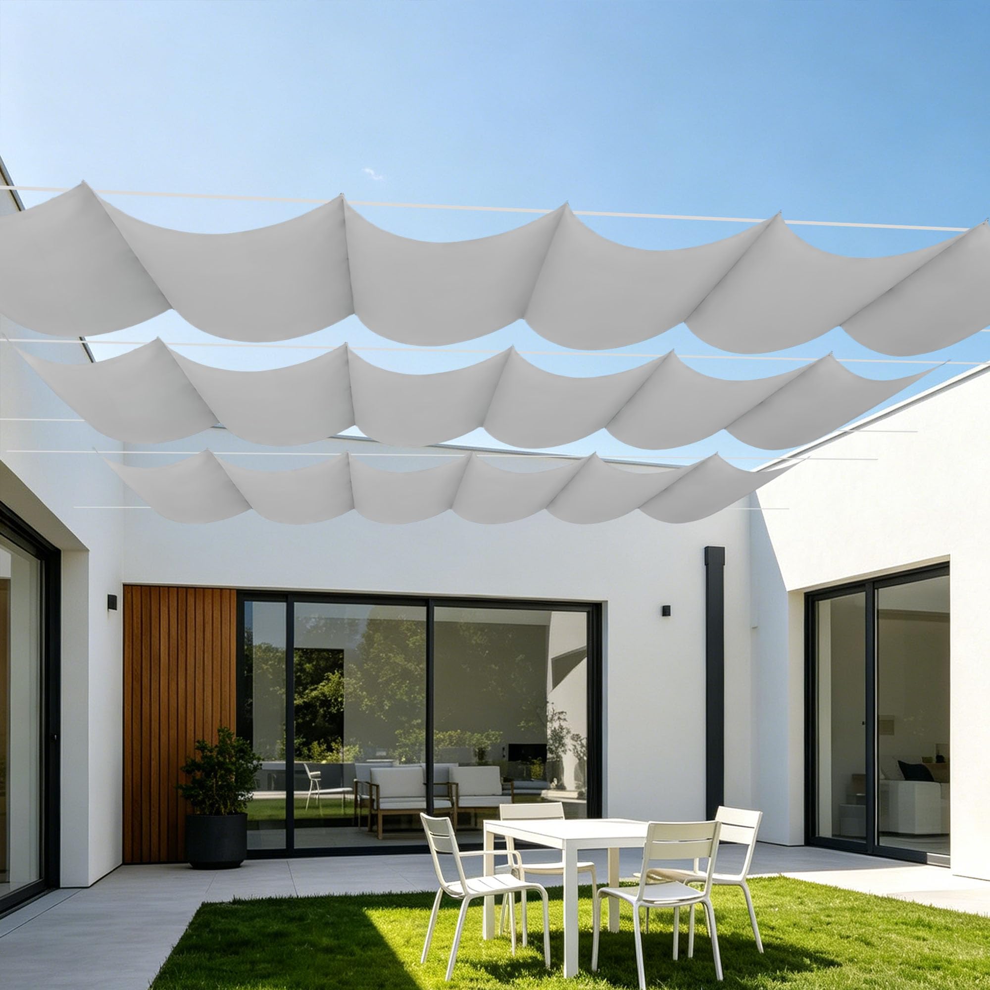 Sonnensegel Wasserdicht 450 x 300 cm Sonnenschutz Sonnensegel Rechteckig mit Ösen Und Kordel für Innenhof, Rasen, Garten, Park, Hellgrau