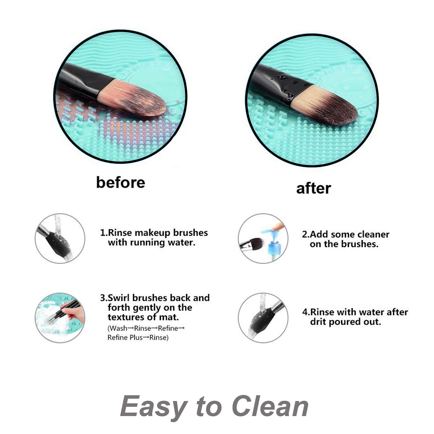LYNN Silicone Makeup Brush Cleaning Mat, Makeup Brush Cleaner,Makeup Brush Cleaner Pad,Cosmetic Brush Cleaning Mat Portable Washing Tool Scrubber with Suction Cup(Mint Green) (Mint Green-Big Size)