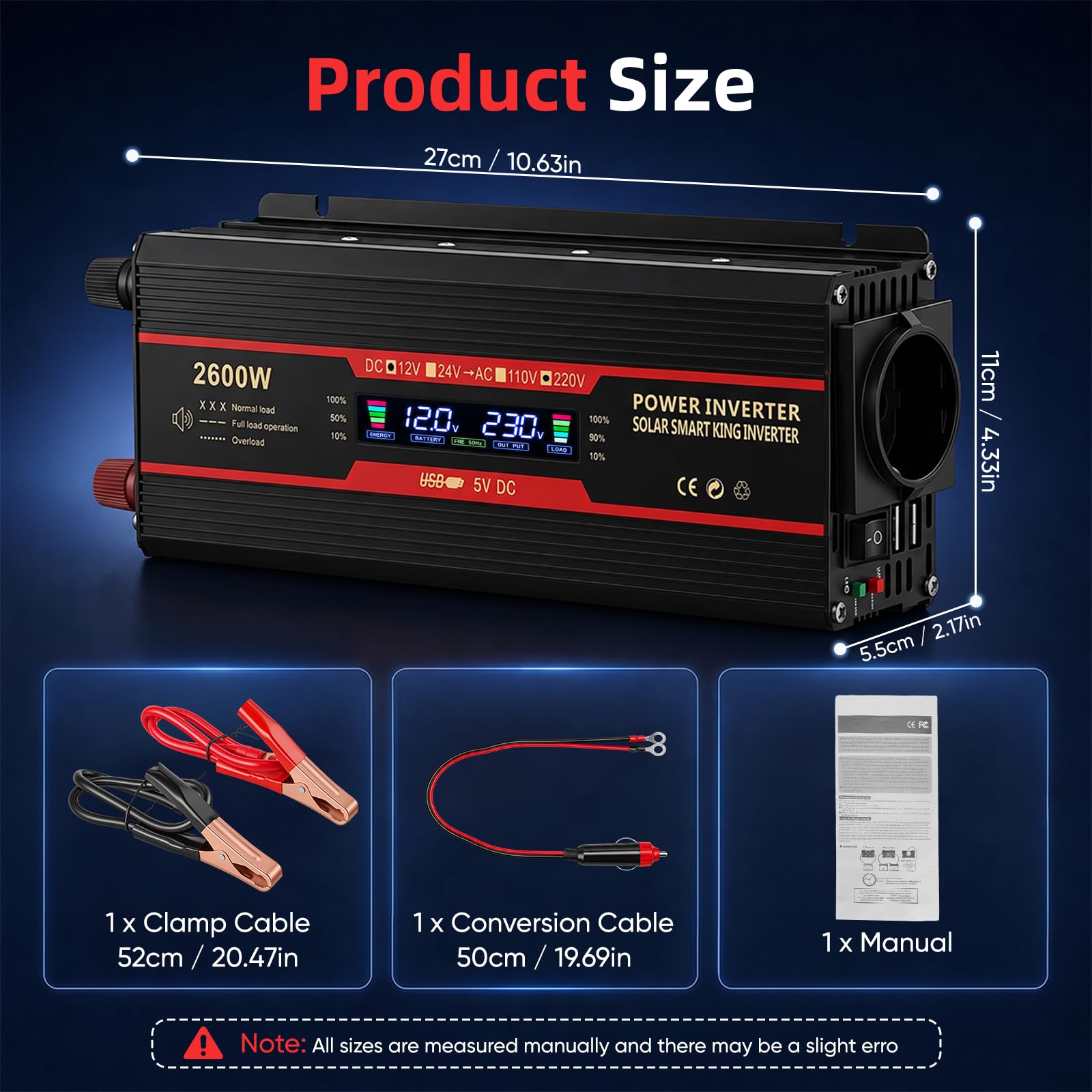 2000W 12V 220V/230V Convertisseur Pur Sinus de Tension Volts Voiture Solaire Power Inverter sinusoïdale DC AC, Onduleur Transformateur avec Allume Cigare Prise Electrique