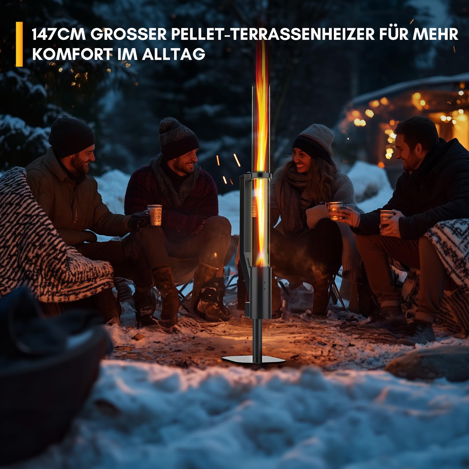 Rayzi Outdoor-Pellet Fackel 147 cm – Terrassenheizung, Holzpellets Ofen – Pellets-Feuerstelle für draußen – Rauchfreie Flamme, Garten-Feuerstelle,Kamin für Camping, Terrasse, Garten & Picknick RH-03