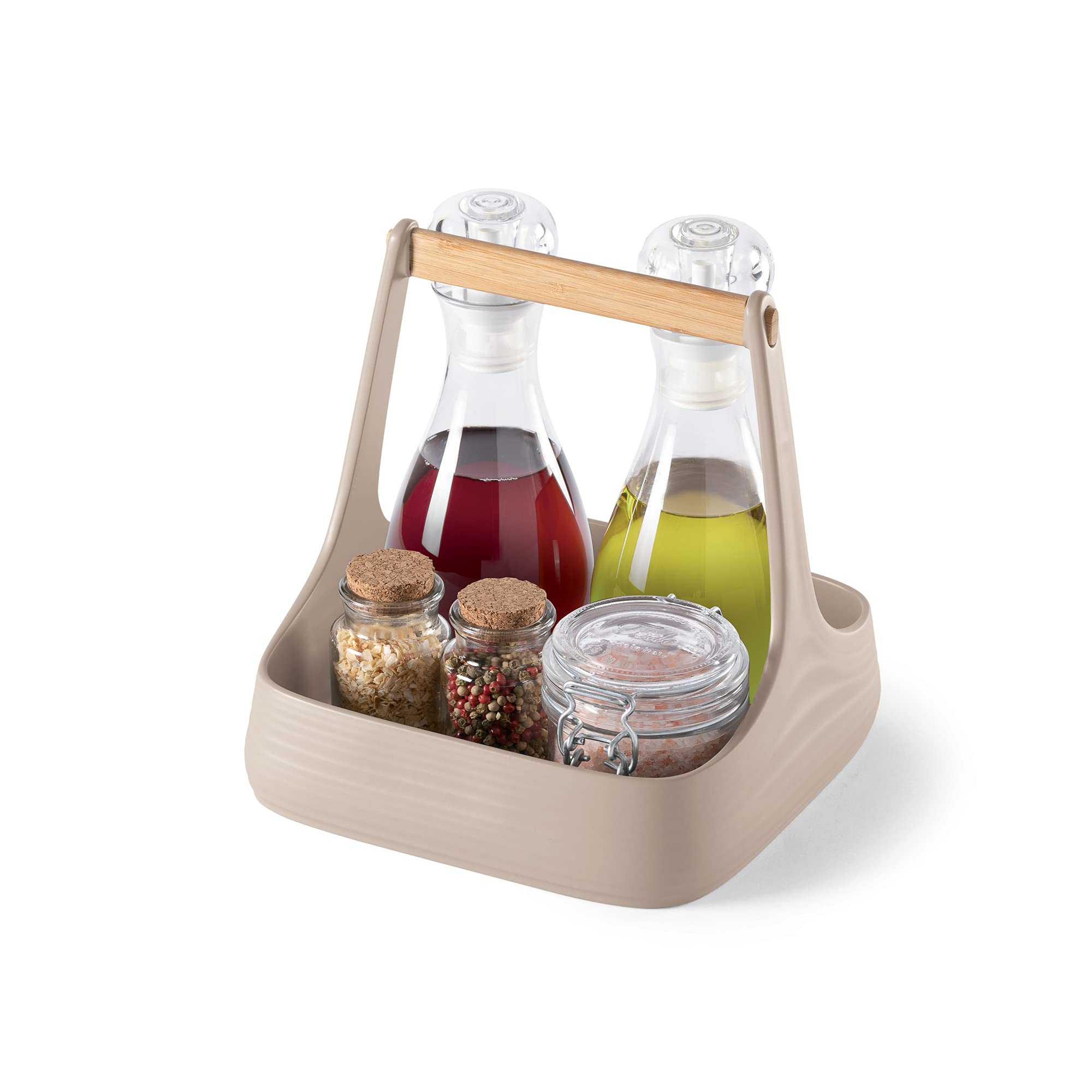 Guzzini - Tierra, ALL TOGETHER, Organizzatore da Tavola in Plastica Riciclata e Legno - Bianco Latte, 22x22xh22,5 cm - 179300156